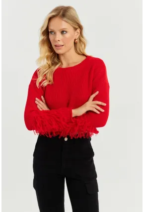 Kadın Kırmızı Triko Kısa Kazak YZ526