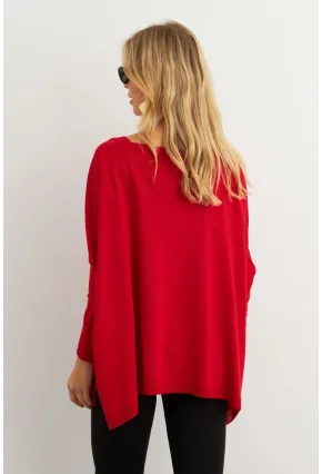 Kadın Kırmızı V Yaka Salaş Bluz YV304