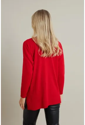 Kadın Kırmızı V Yaka Triko Kazak YİL549