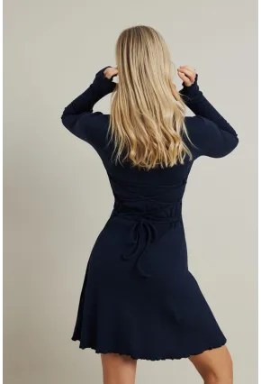 Kadın Lacivert Bağlamalı Kaşkorse Mini Elbise FRY2175