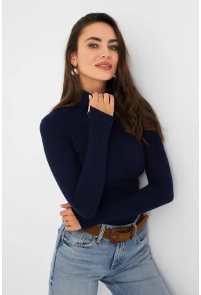 Kadın Lacivert Balıkçı Yaka Triko Bluz MYV102-90