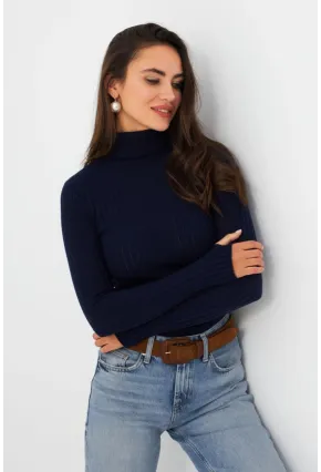 Kadın Lacivert Balıkçı Yaka Triko Bluz YV102-90