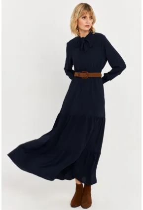 Kadın Lacivert Boyun Bağlamalı Maxi Elbise MASF217