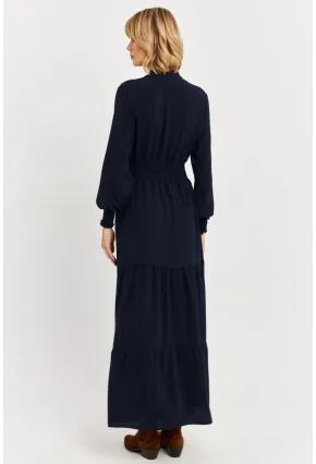 Kadın Lacivert Boyun Bağlamalı Maxi Elbise MASF217