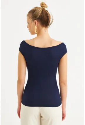 Kadın Lacivert Büzgülü Bluz EY3083