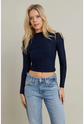 Kadın Lacivert Desenli Büzgülü Bluz LPP1298