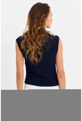 Kadın Lacivert Düğme Detaylı Büzgülü Bluz LPP1205-1