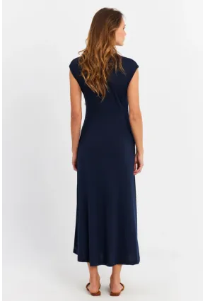 Kadın Lacivert Düğme Detaylı Kruvaze Midi Elbise MEY0011