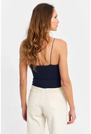 Kadın Lacivert İp Askılı Crop Bluz EV63