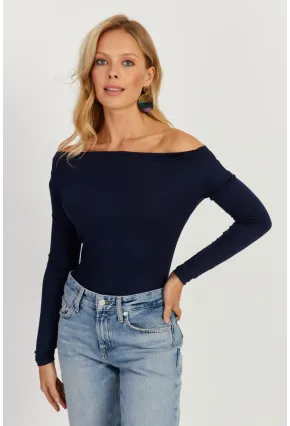 Kadın Lacivert Kayık Yaka Bluz LPP1254