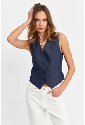 Kadın Lacivert Leopar Yelek TW21