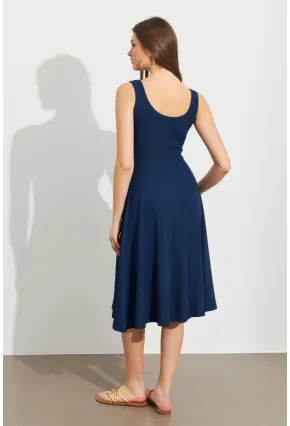 Kadın Lacivert Ön Arka U Çan Etekli Midi Elbise DMR470