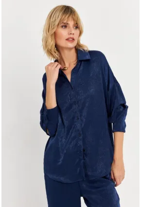 Kadın Lacivert Saten Gömlek MCAR1127