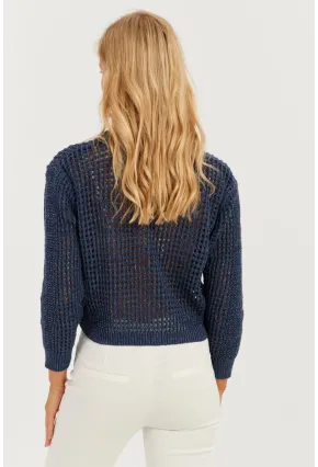 Kadın Lacivert Simli Ajurlu Hırka MİW3661