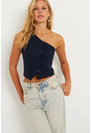 Kadın Lacivert Tek Omuz Astarlı Yelek TW60140