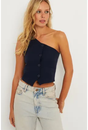 Kadın Lacivert Tek Omuz Astarlı Yelek TW60140