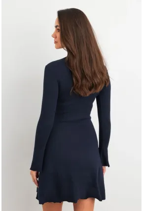 Kadın Lacivert Yakası Aksesuarlı Mini Elbise FRY2267