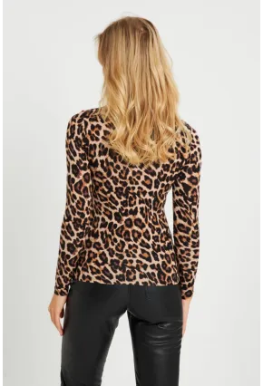 Kadın Leopar Desenli Bluz Camel-Siyah AYD288