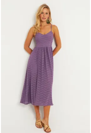 Kadın Lila Astarlı Brode Midi Elbise TW70102-90