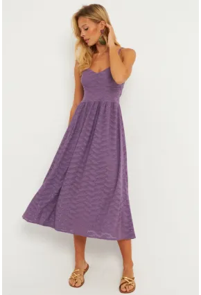 Kadın Lila Astarlı Brode Midi Elbise TW70102-90