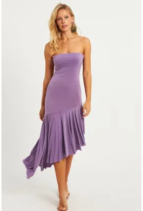 Kadın Lila Straplez Asimetrik Midi Elbise DMR337