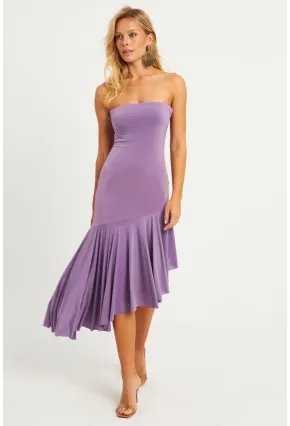 Kadın Lila Straplez Asimetrik Midi Elbise DMR337