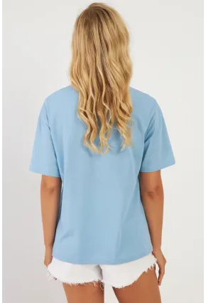 Kadın Mavi Baskılı T-Shirt AYD362