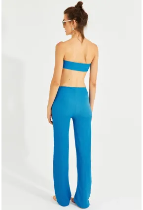 Kadın Mavi Büstiyerli Pantolon Takım YEL221225