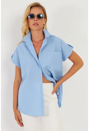 Kadın Mavi Cepli Gömlek ZER410