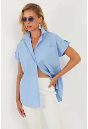 Kadın Mavi Cepli Gömlek ZER410