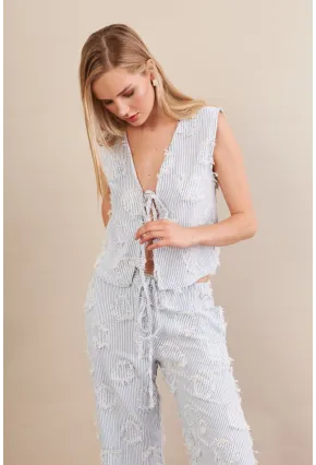 Kadın Mavi Çizgili Püsküllü Alt Üst Takım MOD2517