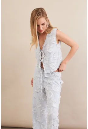 Kadın Mavi Çizgili Püsküllü Alt Üst Takım MOD2517