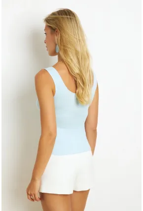 Kadın Mavi Düğme Aksesuarlı Bluz MK14