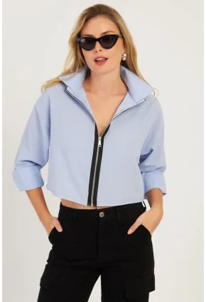 Kadın Mavi Fermuarlı Kısa Gömlek SF2541