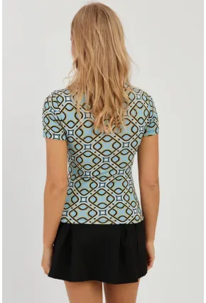 Kadın Mavi Kare Yaka Desenli Bluz LPP1258