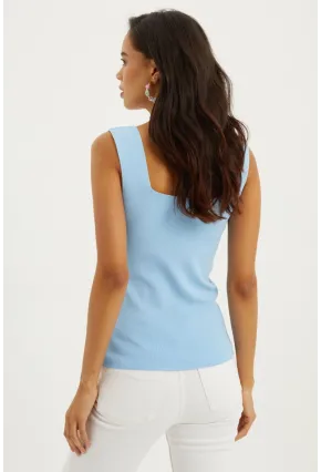 Kadın Mavi Kare Yaka Triko Bluz YV80