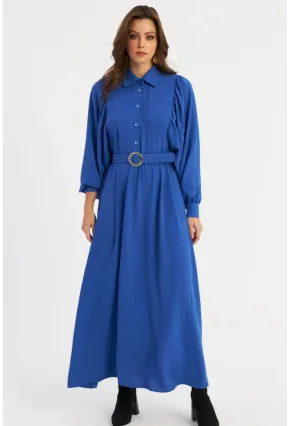 Kadın Mavi Kemerli Maxi Elbise MASF15