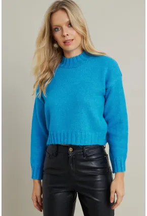 Kadın Mavi Kısa Triko Kazak YV301