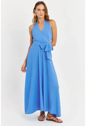 Kadın Mavi Kruvaze Bürümcük Maxi Elbise EY3053