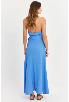 Kadın Mavi Kruvaze Bürümcük Maxi Elbise EY3053
