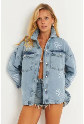 Kadın Mavi Nakışlı Denim Ceket İS248