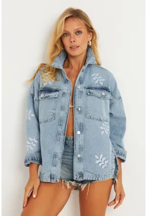 Kadın Mavi Nakışlı Denim Ceket İS248