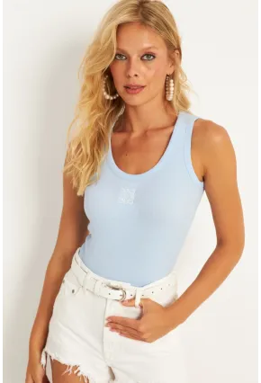 Kadın Mavi Nakışlı Kaşkorse Bluz MK17