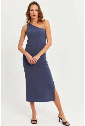 Kadın Mavi Omuz Aksesuarlı Kolsuz Midi Elbise MOD2400