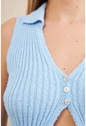 Kadın Mavi Polo Yaka Yumoş Yelek ZH050