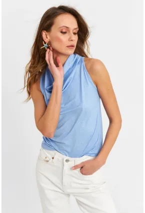 Kadın Mavi Sırt Pencereli Desenli Bluz LPP1021