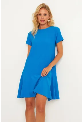 Kadın Mavi Sırtı Detaylı Bürümcük Midi Elbise ST055