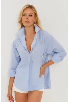 Kadın Mavi Taşlı Gömlek SF2550