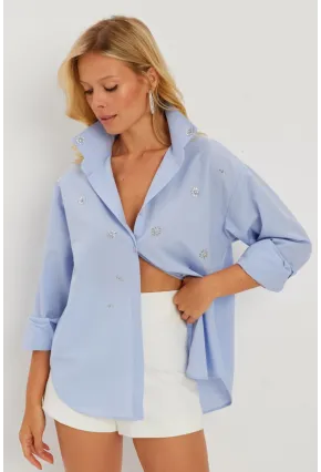 Kadın Mavi Taşlı Gömlek SF2550