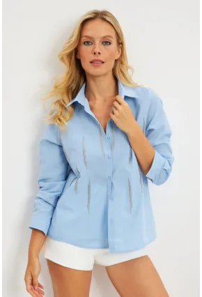 Kadın Mavi Taşlı Gömlek ZER404